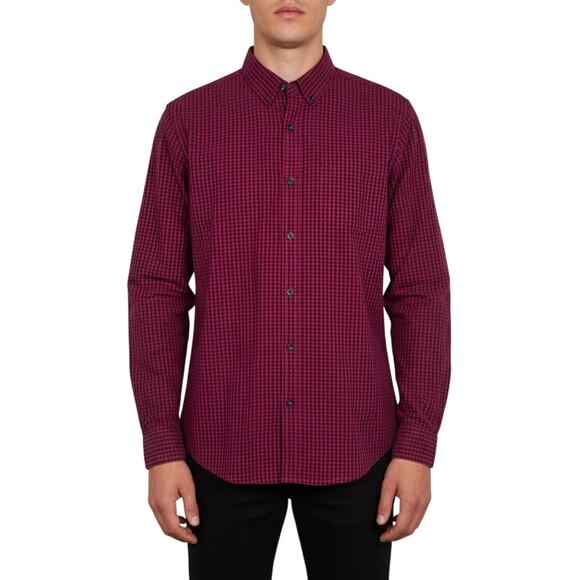 Hawker Rye Men's Checkered Button-Down Shirt Burgundy 100% Cotton NWT Large - Picture 1 of 10